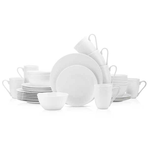 Stone Lain Ava Bone China Round Pinpoint Texture Round Dinnerware Set