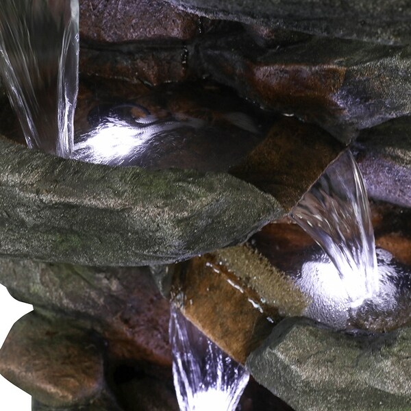 40.6-inch High Rock Falls Outdoor Garden Water Fountain w/LED Lights