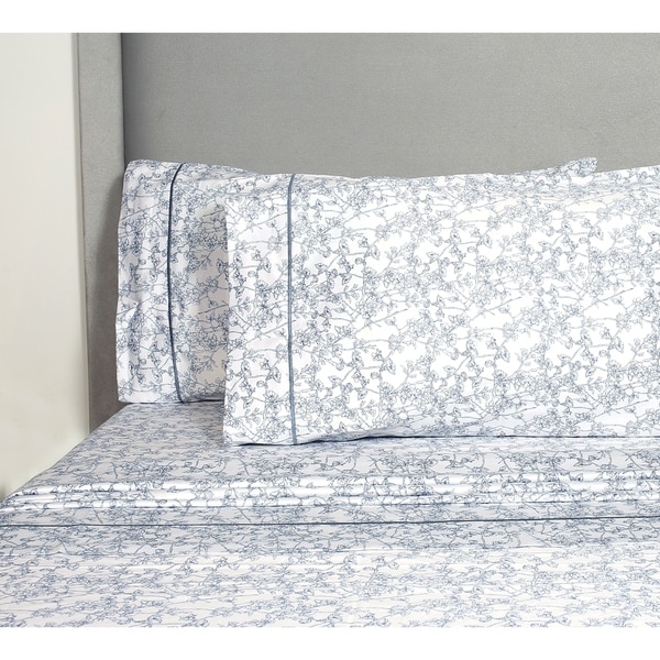 Printed Design Cotton Collection 400TC Blue Blossoms Sheet Set