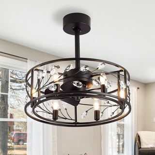 20-Inch Black Crystal 6-Light Ceiling Fan with Light and Remote - 20-in