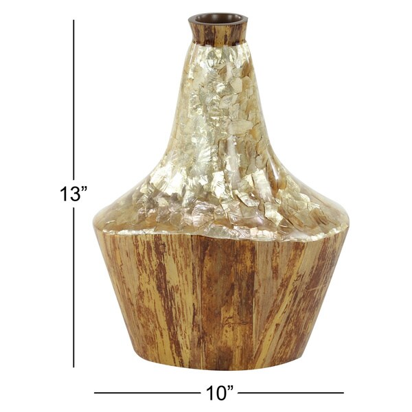 Large Gold Capiz Shell & Natural Banana Wood Vase 10" x 13.5"