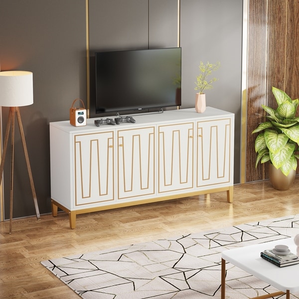 55-inch Sideboard Buffet Cabinet with 4 Doors, Kitchen Buffet Table for Dining Living Room,TV Console