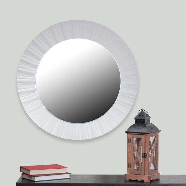 20" White Fluted Waves Round Wall Mirror