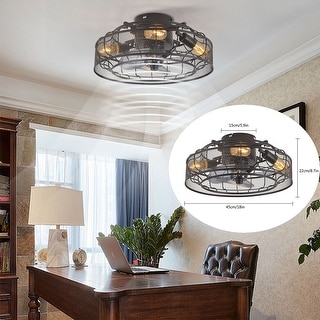 18" Ceiling Fan Light 3 Gears Caged Fan Lamp E26 W/ Remote - 18''