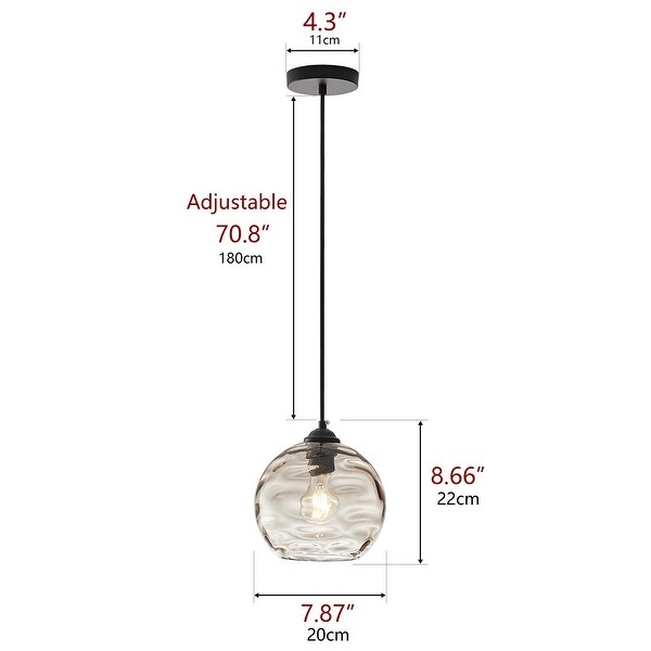 Modern Grey 1-Light Clear Water Ripple Glass Shade Hanging Lamp