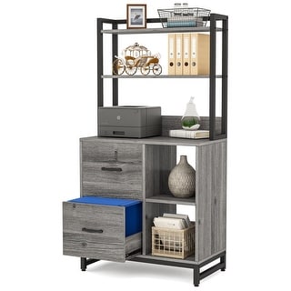 Leteral File cabinet with 2 Drawer, Filing Cabinet for Letter Size, Brown / White/ Grey