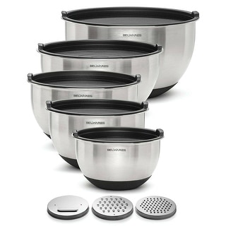 Belwares Set of 5 Stainless Steel Mixing Bowls with Airtight Lids and Graters