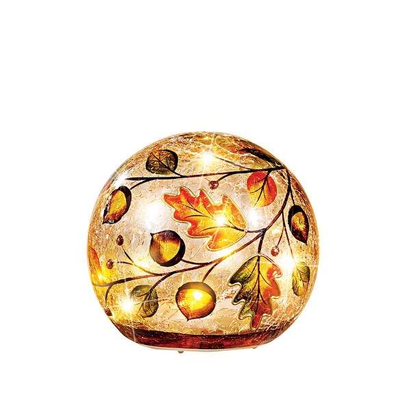 Lighted Autumn Leaves Crackled Glass Ball