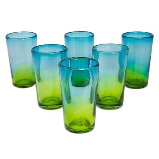 NOVICA Handmade Blown Glass Aurora Tapatia Highball Glasses , Set of 6 (Mexico) - 6*3.5