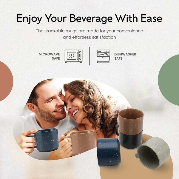 American Atelier Stackable Stoneware 16 oz. Coffee Mugs, Set of 4