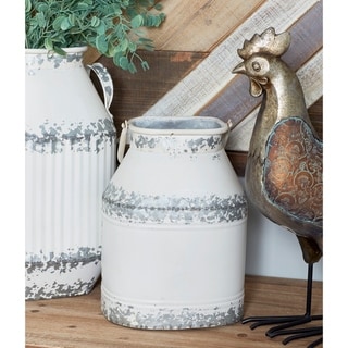 White Iron Distressed Rustic Farmhouse Decorative Jug Jars (Set of 2) - S/2 11", 14"H