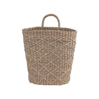 Hand-Woven Seagrass Wall Basket with Handle - 11.0"L x 7.9"W x 15.0"H