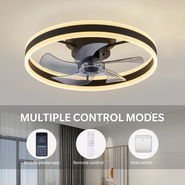 20 in. Black Low Profile Ceiling Fan with Light 6-Speed Flush Mount Ceiling Fan with App Smart Remote Control for Bedroom