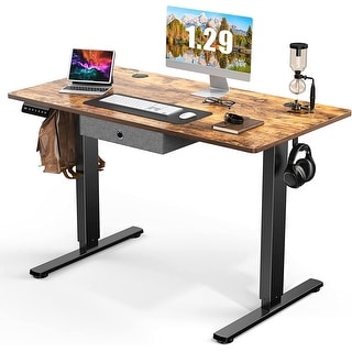 Multi-functional Electric Lift Table with Linen Fabric Drawer