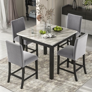 Ergonomic Design 5-piece Counter Height Dining Table Set with 1 Table and 4 Chairs