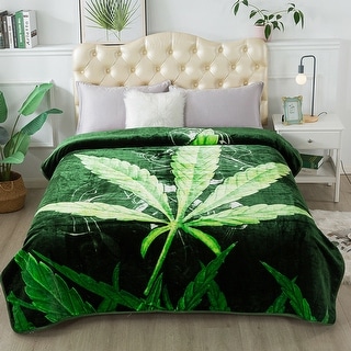 800GSM Printed Rachel Plush Blanket King Leaf 24