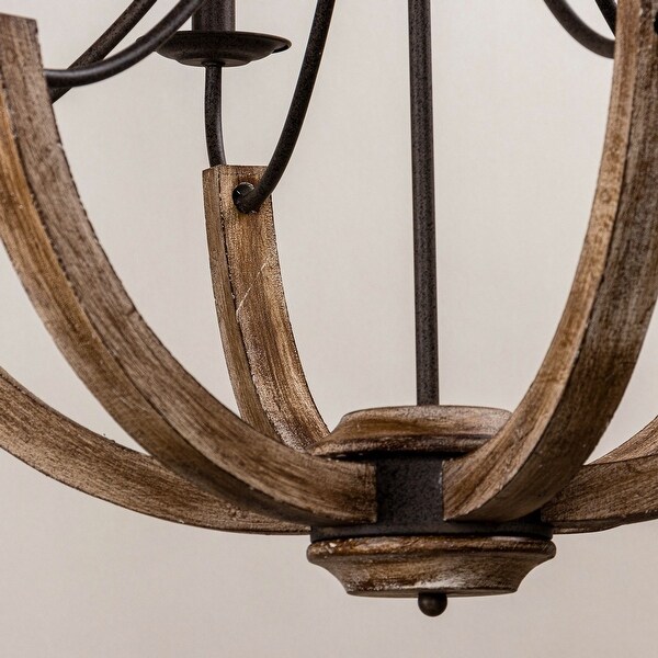 30" Rustic Distressed Wooden 6-light Iron Chandelier