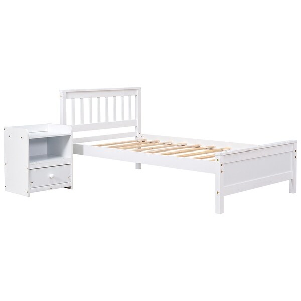Twin Bed with Headboard and Footboard for Kids, Teens, Adults,with a Nightstand
