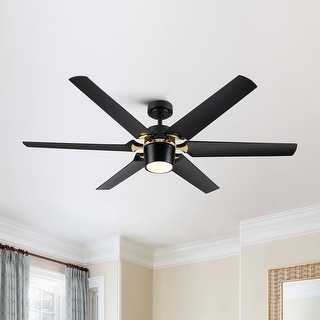 60 In. Modern Indoor Large Black Gold Ceiling Fan With LED Light and Remote Control - 60 inches
