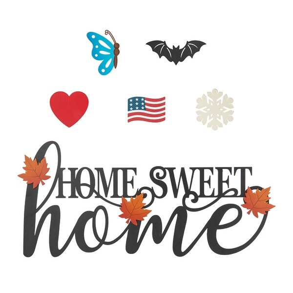 Glitzhome 24"L Metal "HOME SWEET" Wall Decor w/ Changeable Icon Fall Leaf Decor