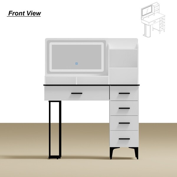 Vanity Table with Adjustable Lighted Mirror Dresser Makeup Table