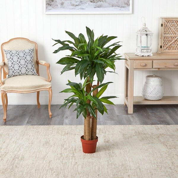 Silk 4-foot Potted Corn Stalk Dracaena Plant - Green - 4'h x 2'd