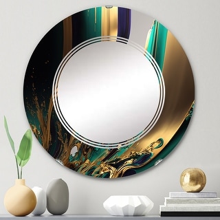 Designart 'Green And Gold Agate III' Printed Transitional Wall Mirror