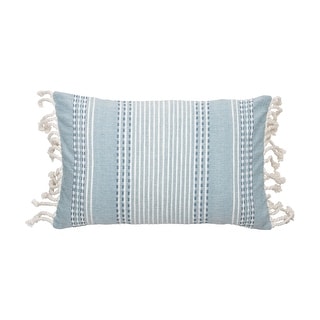Foreside Home & Garden Blue Hand Woven 14 x 22 inch Decorative Cotton Throw Pillow Cover with Insert and Hand Tied Tassels