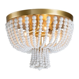 3-Light Gold Finish Wood Beads Flush Mount