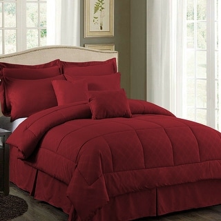 10 Piece Bed In A Bag Comforter Set Plaid Embossed Twin Burgandy
