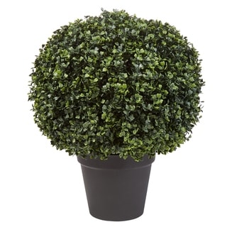 Pure Garden Faux Boxwood 23-inch x 18-inch Realistic Decorative Topiary Arrangement and Weighted Pot for Indoor or Outdoor