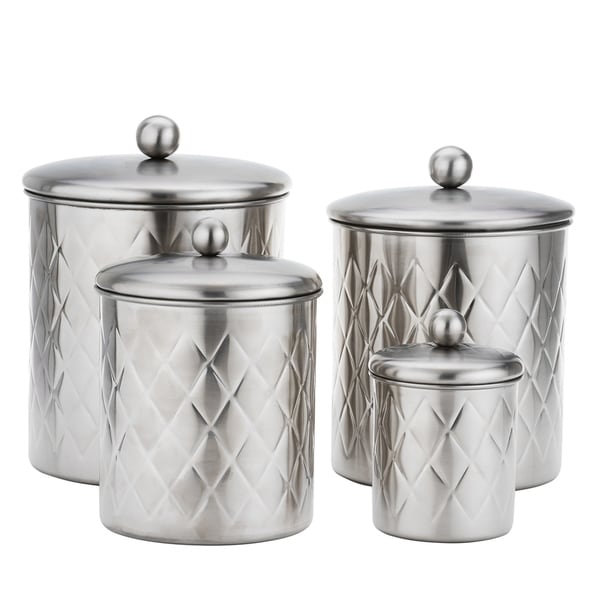 4 Pc. "Brushed Nickel" Embossed Diamond Canister Set, 4 Qt, 3 Qt, 2 Qt,  Qt