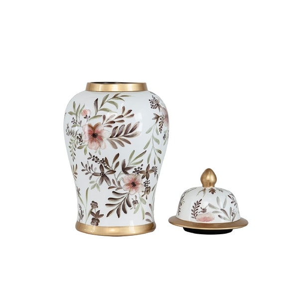 A&B Home Floral Porcelain Ginger Jar - White/Gold