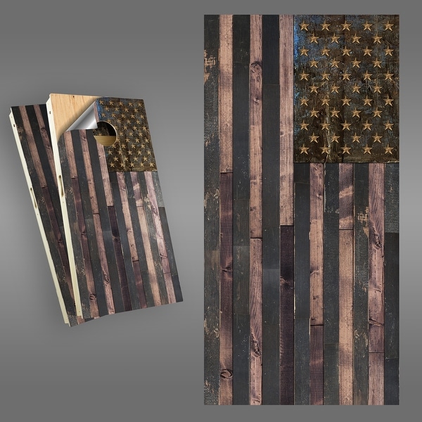 Rustic American Flag Cornhole Board Wrap Set - N/A