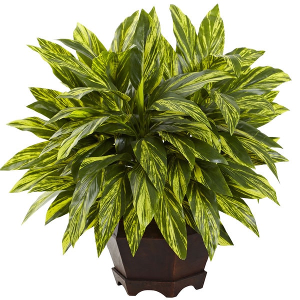 Nearly Natural Green Silk Tradescantia Plant with Black Hexagon Planter