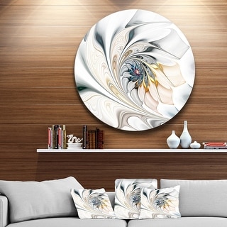 Designart 'White Stained Glass Floral Art' Floral Circle Metal Wall Art