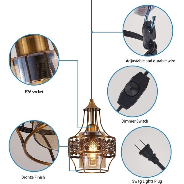 Plug in farmhoue hanging chandelier light vintage glass pendant light