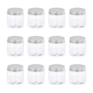 Round Plastic Jars with Aluminum Screw Top Lid, Silver Tone, 12Pcs - Clear