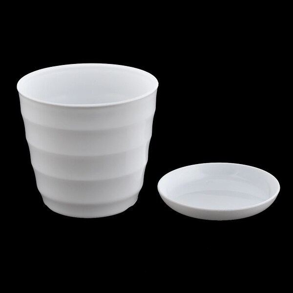 Parterre Farm Home Plastic Round Design Flower Cactus Planter Pot Tray White