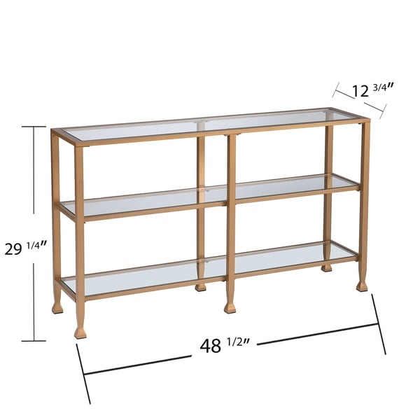 SEI Furniture Jensen Narrow Metal Console Table w/ Glass Shelves - Gold