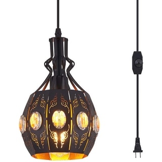 Industrial swag lamp black cage plug in pendant light