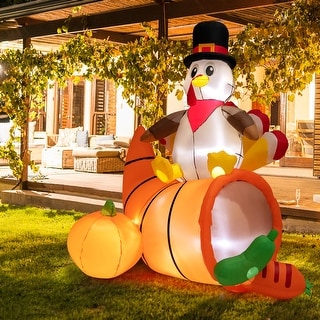 6 FT Thanksgiving Inflatable Turkey on Cornucopia Blow up Turkey