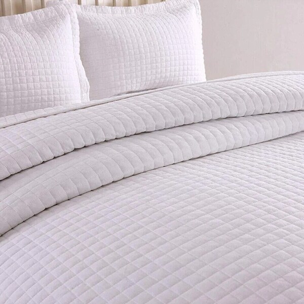 100% White Cotton Quilt Set Bedspread Coverlet Queen Oversize