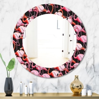 Designart 'Flamingo 3' Printed Bohemian and Eclectic Oval or Round Wall Mirror - Black