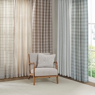 Madison Park Salford Plaid Faux Leather Tab Top Single Curtain Panel with Fleece Lining