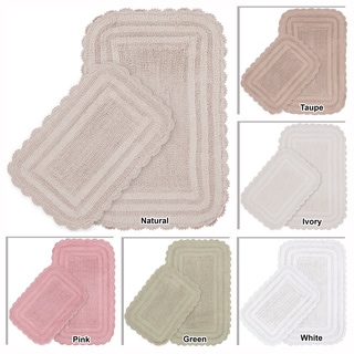 Mandara 2-piece Reversible Cotton Bath Mat Set with Crochet Lace