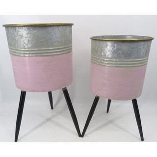 Pink Dip And Silver Buckets With Tripod Legs Planters (Set Of 2)