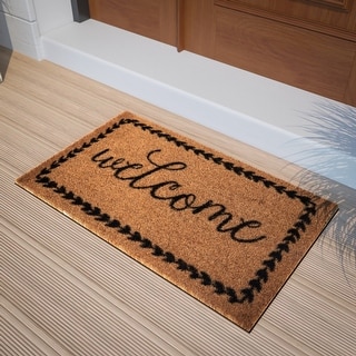 Indoor/Outdoor Coir Doormat with Welcome Message and Non-Slip Back