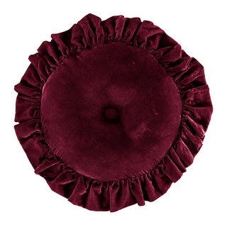 HiEnd Accents Stella Faux Silk Velvet Ruffled Round Pillow, 18"