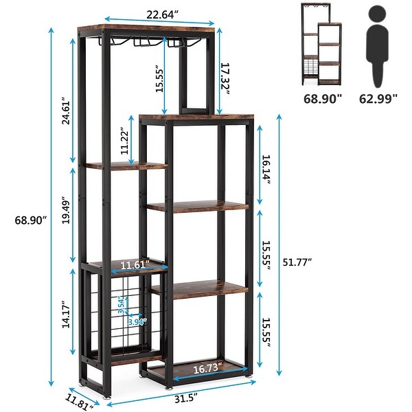 Freestanding Wine Rack with Glass Holder Wine Bar Cabinet